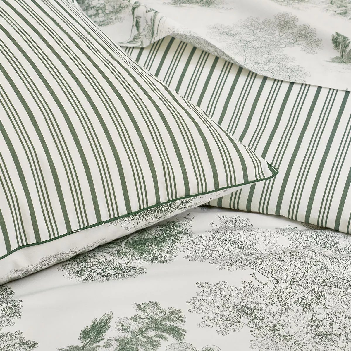 Taie d'oreiller percale de coton POESIE verde, GARNIER THIEBAUT