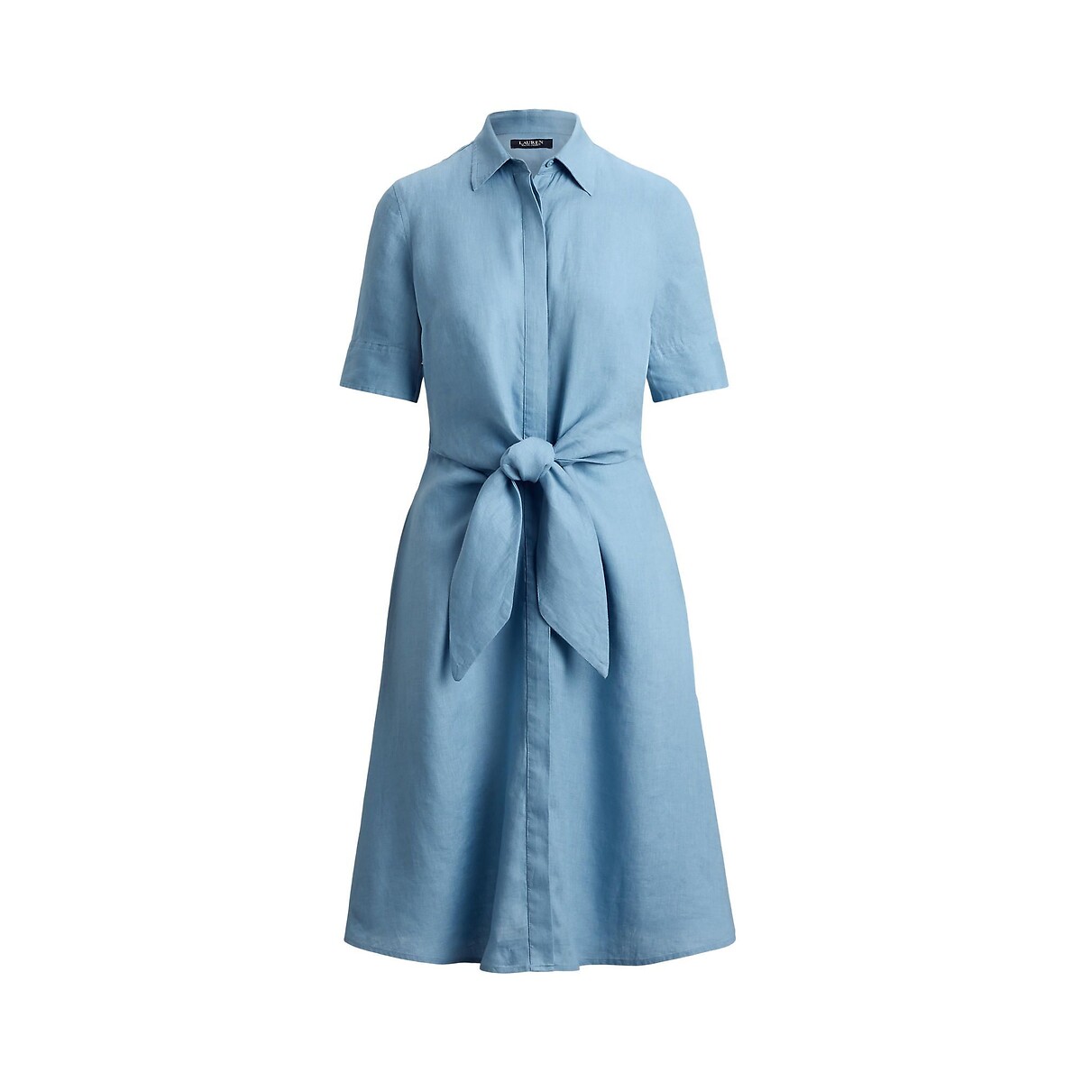 Vestido camisero de lino de manga corta azul cielo, LAUREN RALPH LAUREN