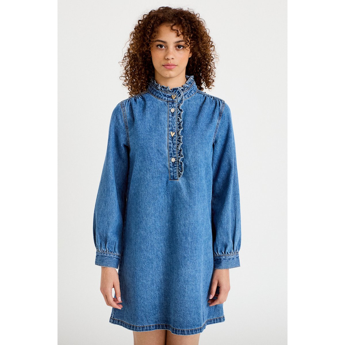 Robe évasée jean col montant denim double stone, CACHE CACHE