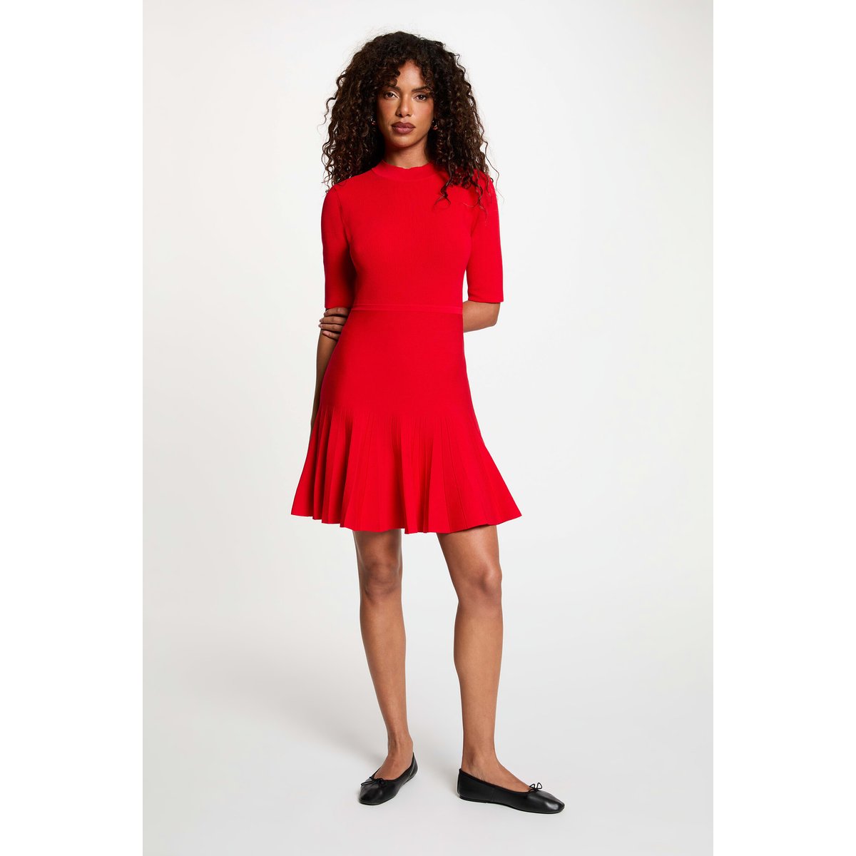 Robe tricot plissée rouge, MORGAN