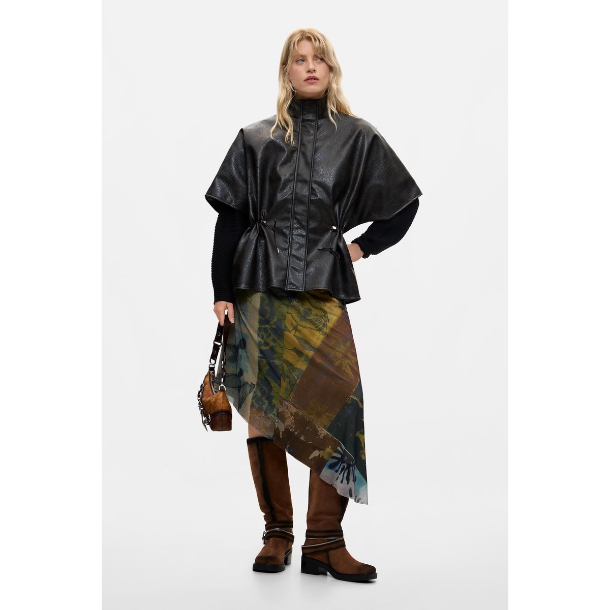 Poncho effet cuir marron, DESIGUAL