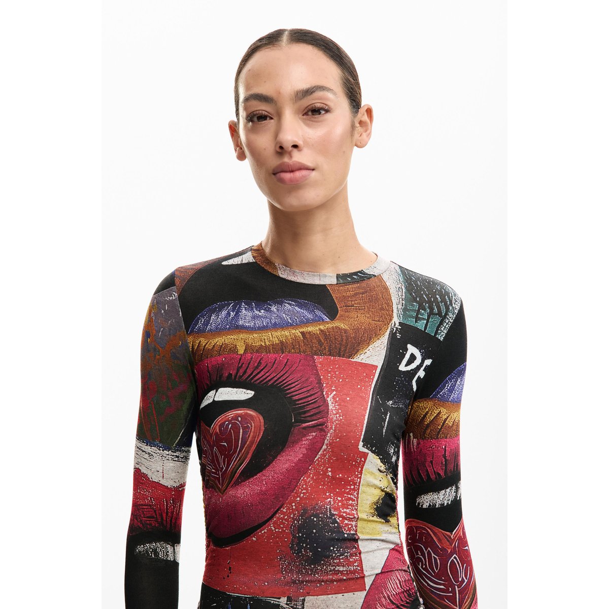 Robe imprimée bouches noir, DESIGUAL