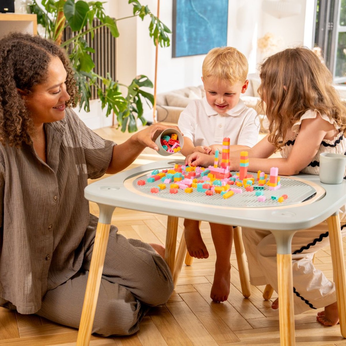 Table de jeux 4 en 1 avec 2 tabourets vert sauge, ACTIVE TOTS