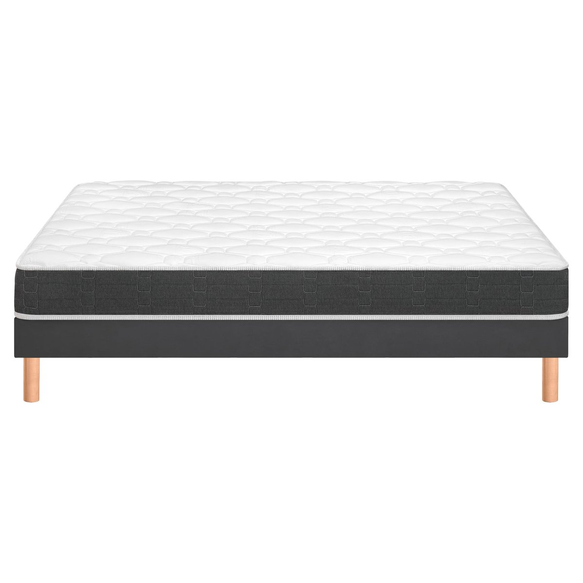 Ensemble matelas nano REGULAR, sommier VIGOROSO gris fumé et pieds blanc, BULTEX