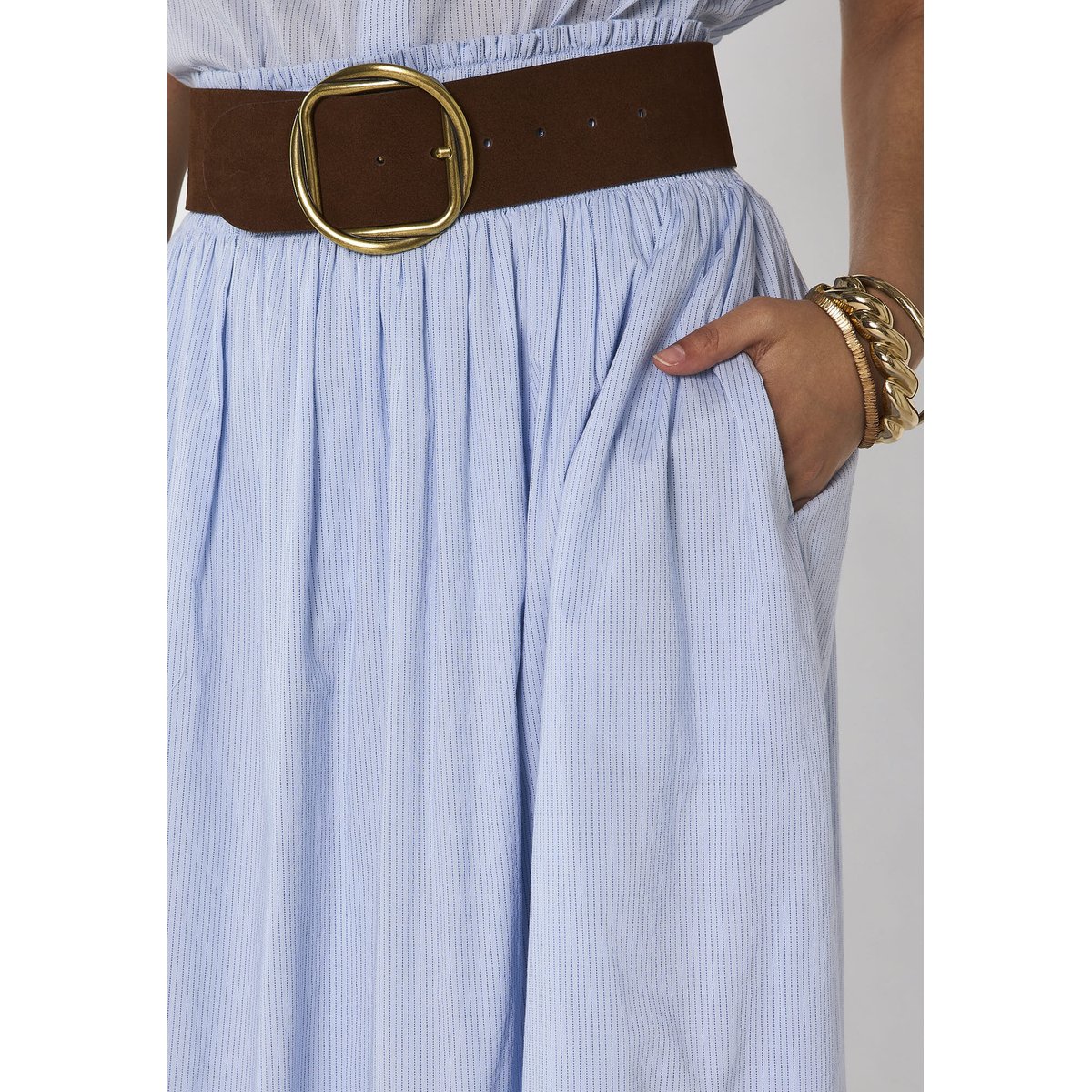 Jupe midi à rayures en coton VOILE bleu chambray, Maison 123