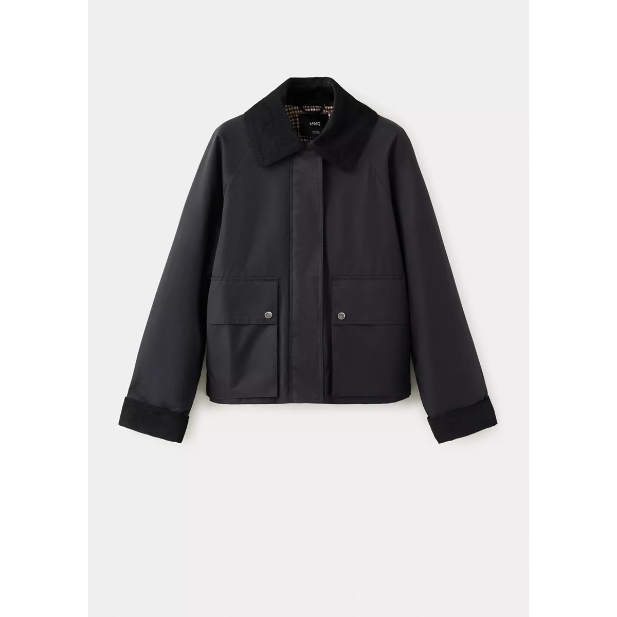 Parka coton en velours côtelé noir, MANGO