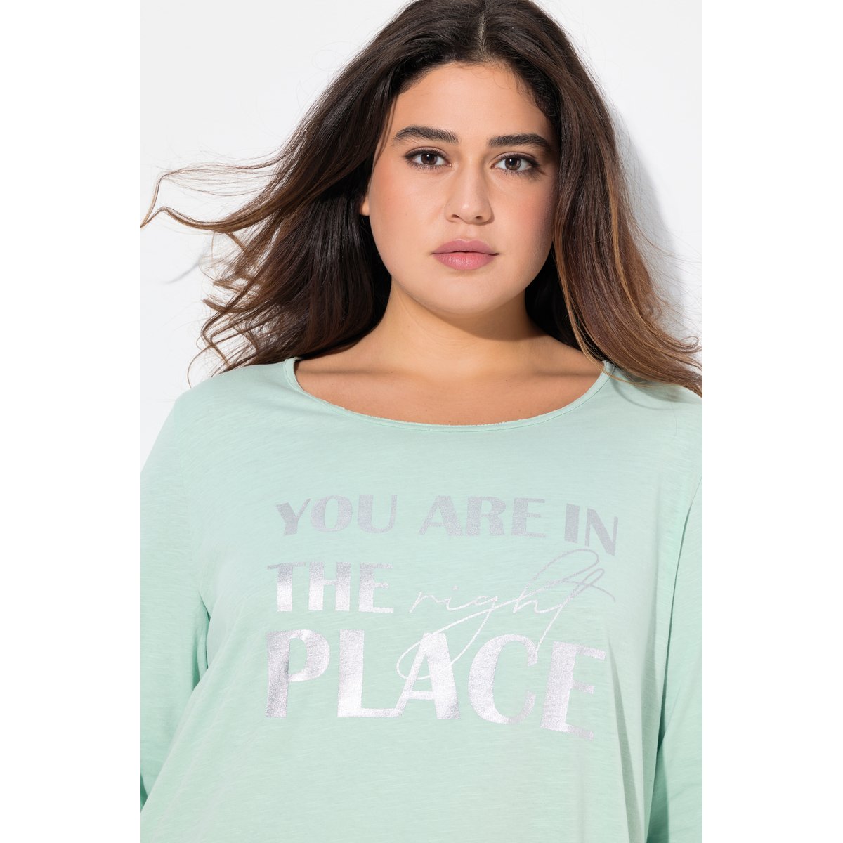 T-shirt à message métallique menthe verte, ULLA POPKEN