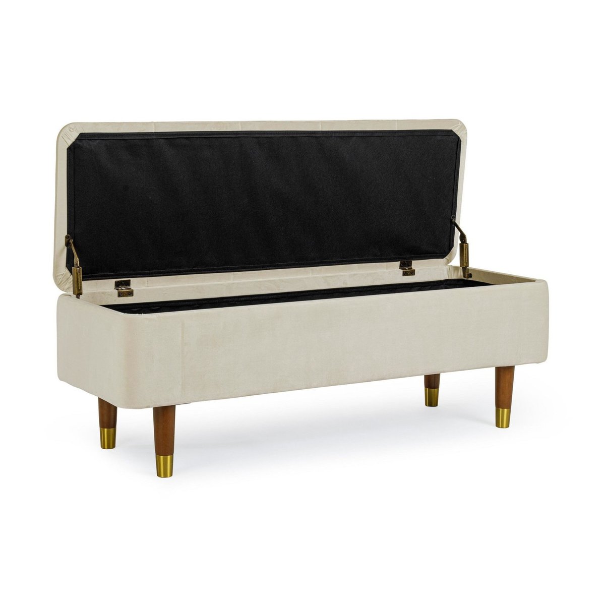 Banc coffre 2 places en velours et piétement en bois - RIKA beige, HELLIN, DEPUIS 1862