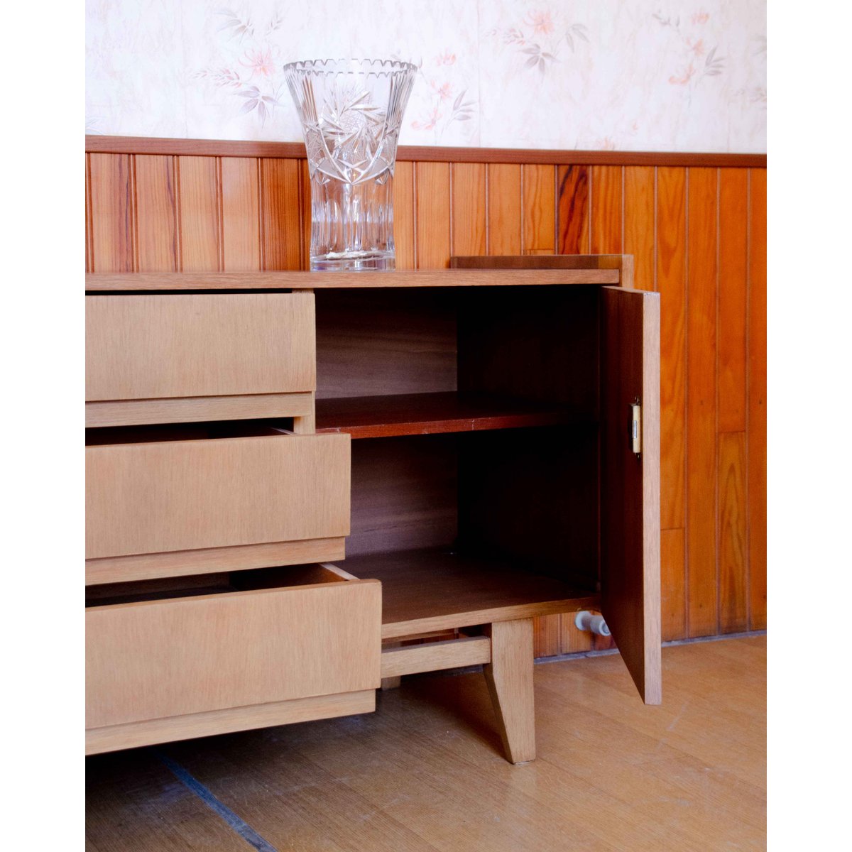 Enfilade en acajou et chêne Margaret N°511 - Bon état bois clair, DEBONGOUT