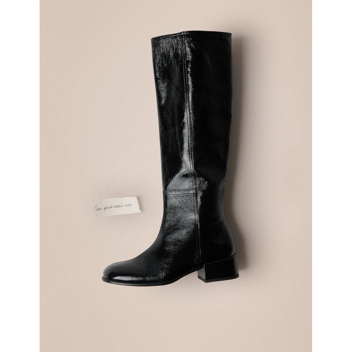 Bottes TIAGA cuir plissé verni noir, ODAJE