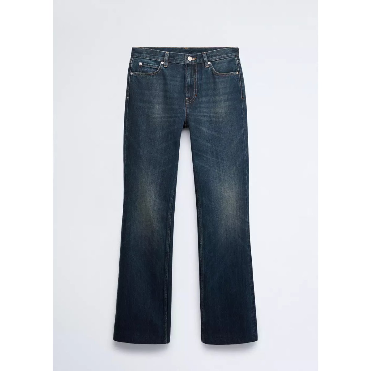 Jean flare usé bleu foncé vintage, MANGO