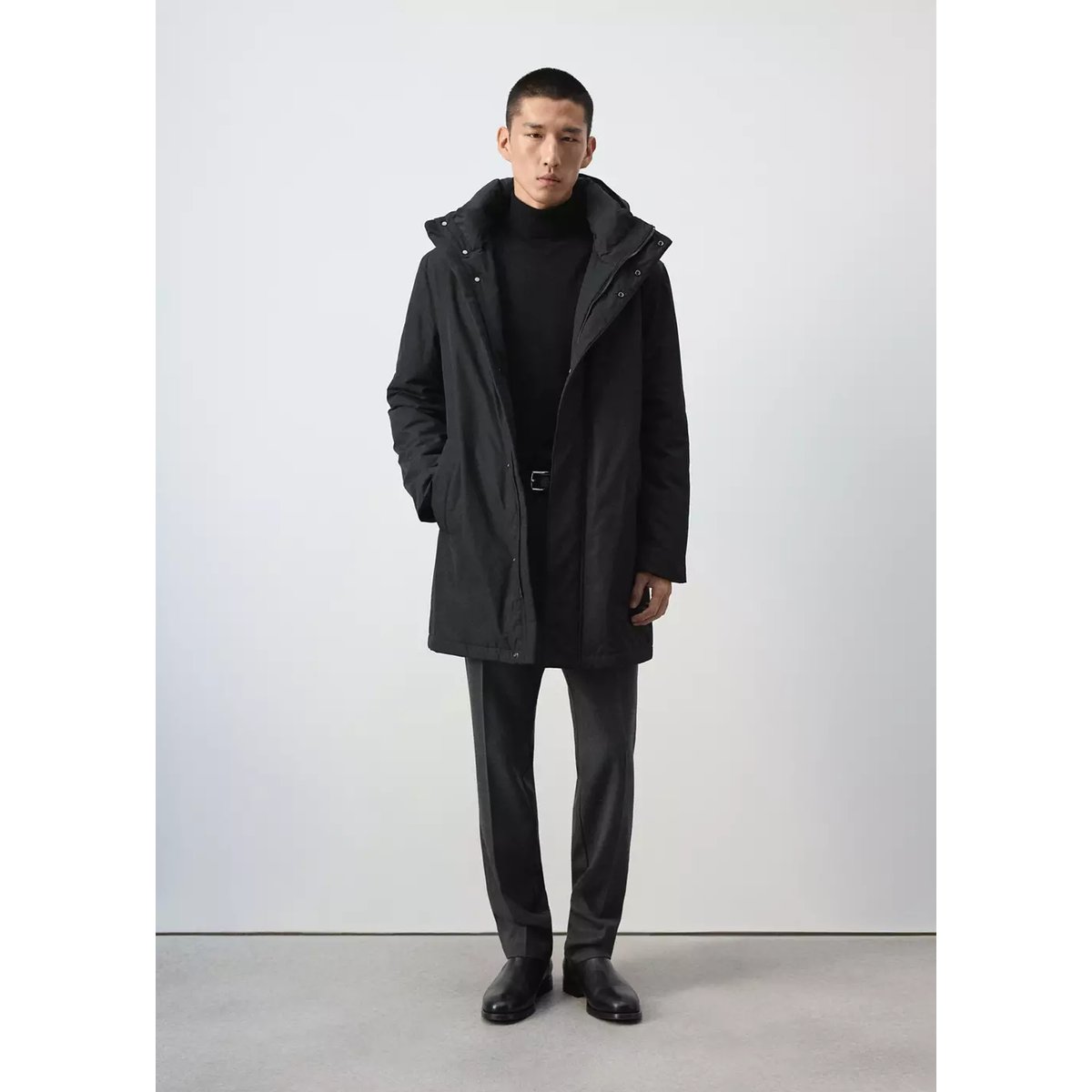 PARKA MÉLANGE COTON DÉPERLANT noir, MANGO MAN