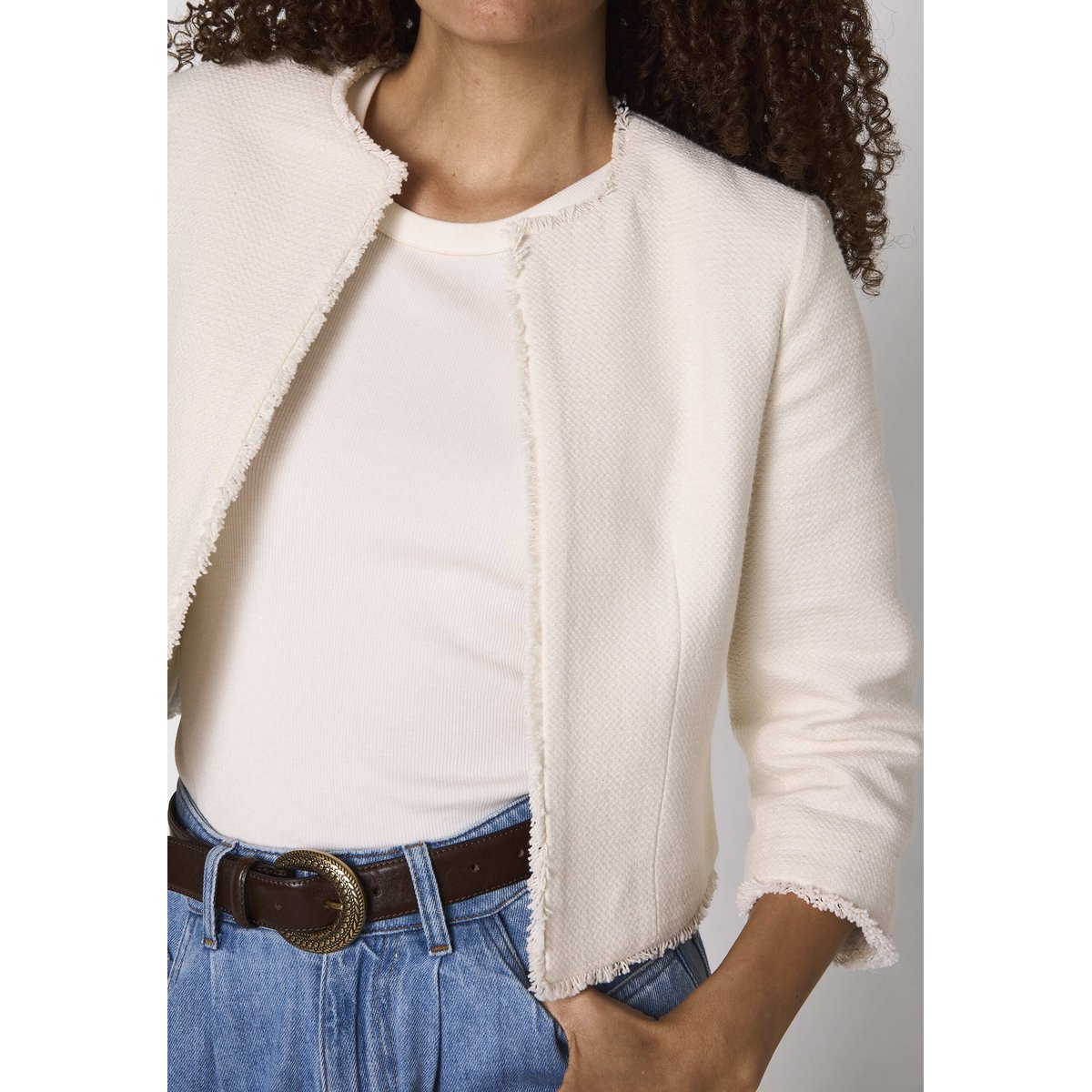 Veste à manches 3/4 tweed en coton mélangé VALIE ecru, Maison 123