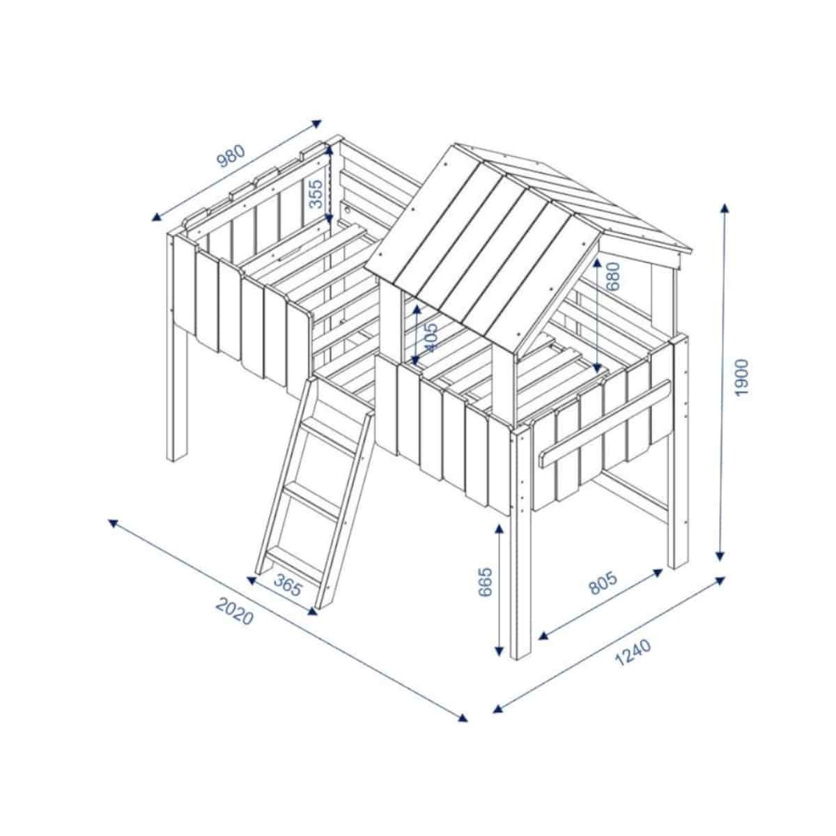 Pack lit cabane mi-hauteur avec tiroirs et matelas Donnie Bois massif  DONNIE blanc, AKITEN RETAIL