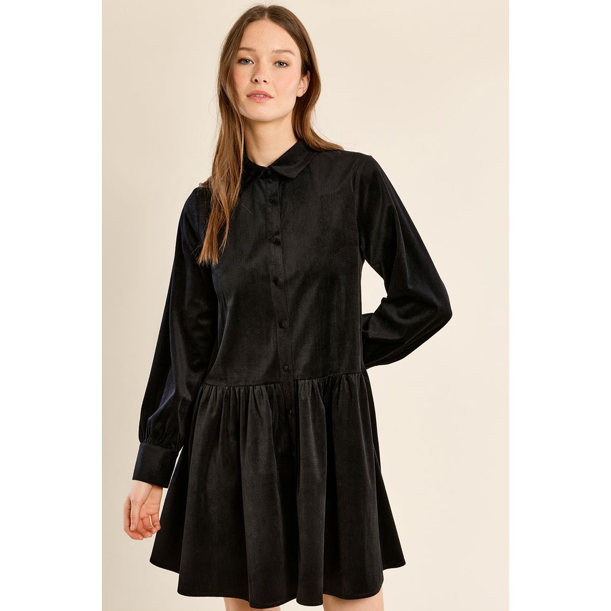 Robe chemise courte volantée noir, MOLLY BRACKEN