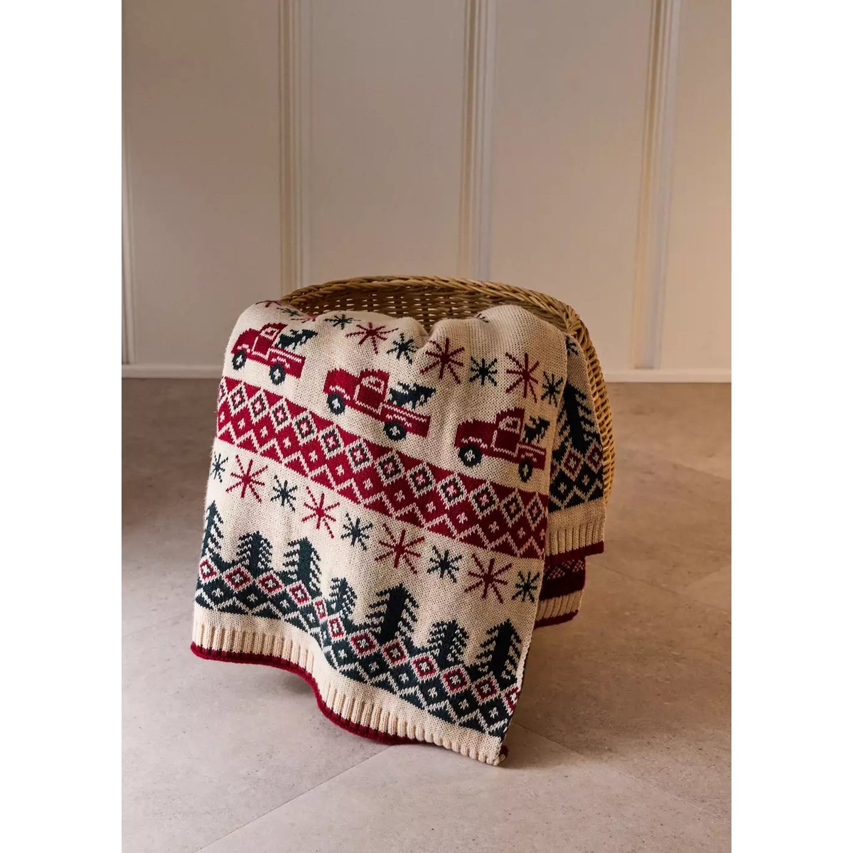 Plaid en maille jacquard à motif de Noël rouge, MANGO HOME