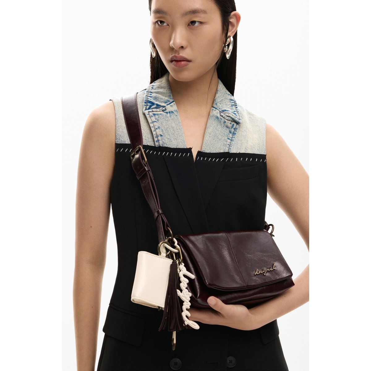 Petit sac bandoulière brillant marron, DESIGUAL