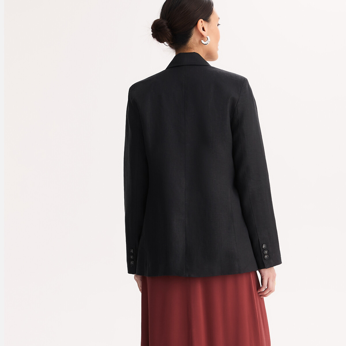 Blazer in lino taglio dritto nero , ANNE WEYBURN