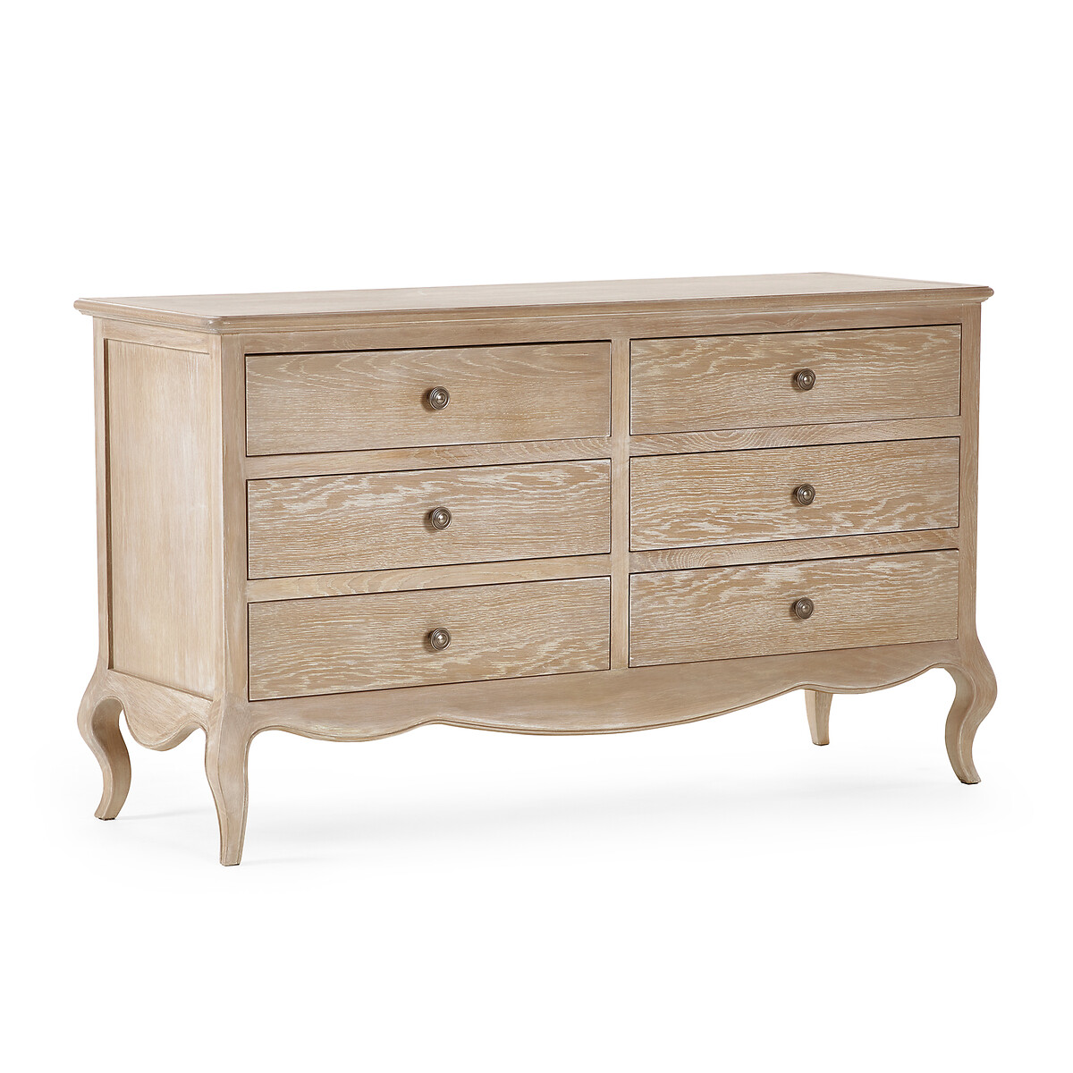 Eléa French Antique Limed Oak Wide Chest of 6 Drawers bleached oak, SO'HOME