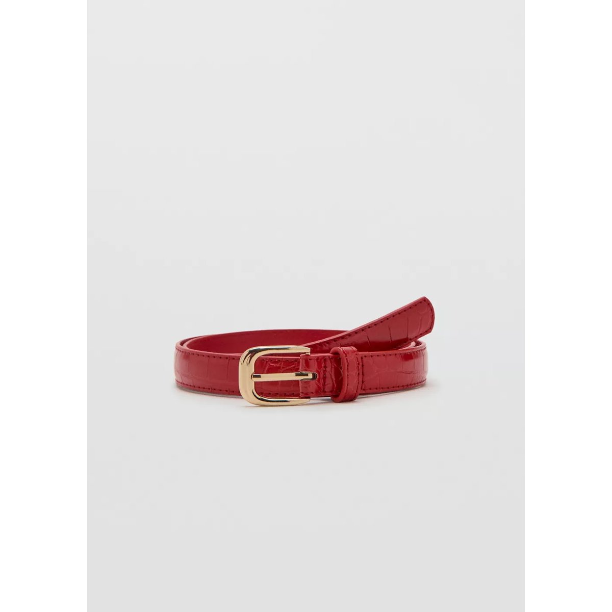 Ceinture fine effet cuir croco rouge, MANGO