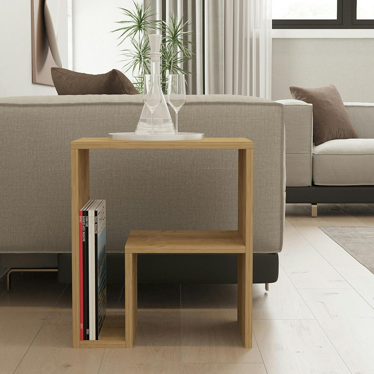 Table d'appoint rectangulaire forme L MARFA chêne, PIER IMPORT