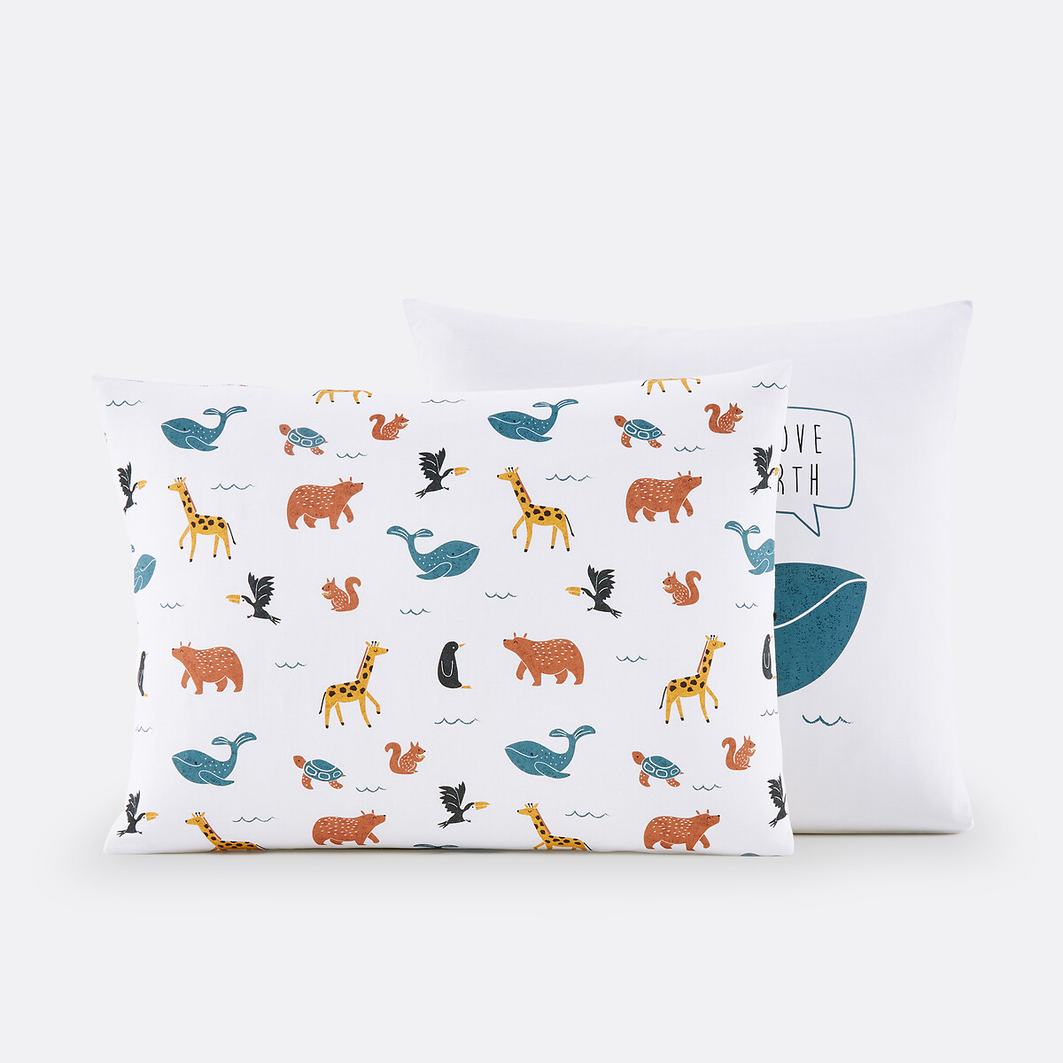 Taie d’oreiller en coton biologique, Earth imprimé fond blanc, LA REDOUTE INTERIEURS