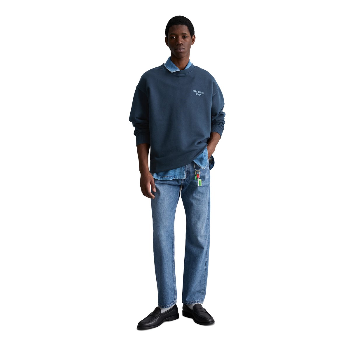 Sweat-shirt relaxed avec impression dans le dos bleu foncé, MARC O’POLO DENIM