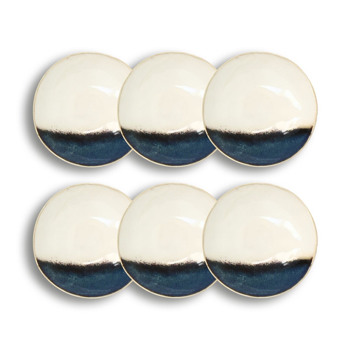 Lot de 6 coupelles en grès 20cm, KATANGA blanc-bleu, OGO LIVING