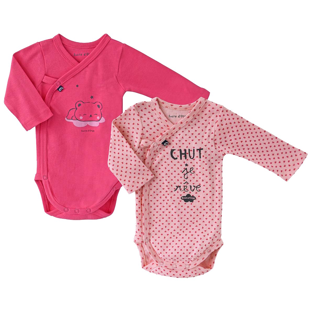 Lot de 2 bodies astrid sucre d'orge rose, SUCRE D'ORGE
