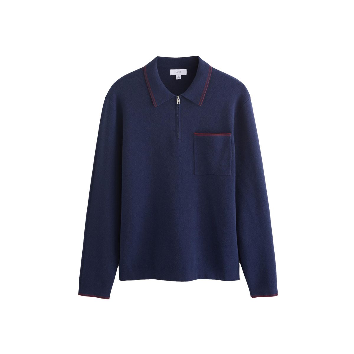 Polo en maille à col zippé et manches longues bleu marine, NEXT