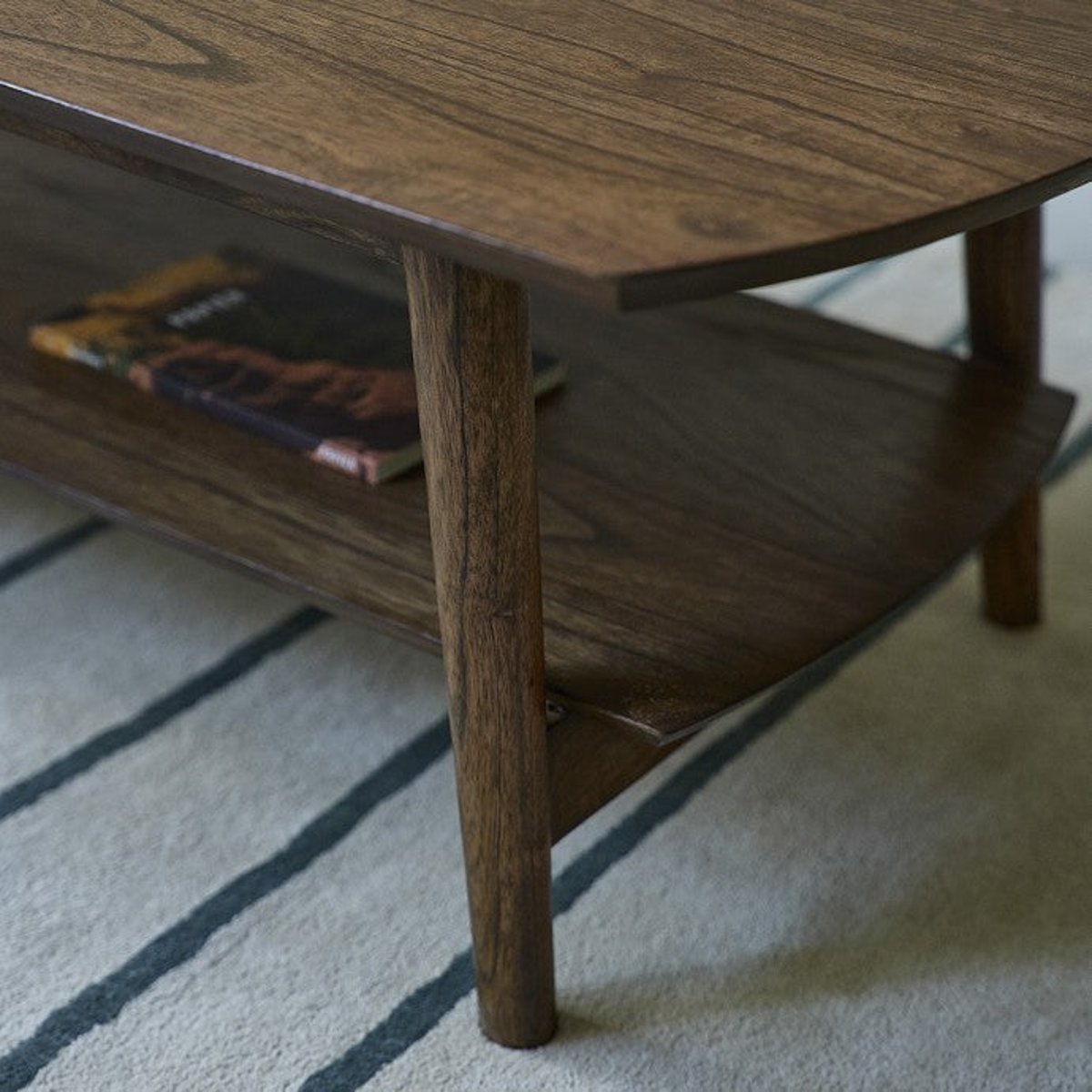 Table basse en bois massif 130 cm double plateau VINTAGE marron, BERAH GETAH