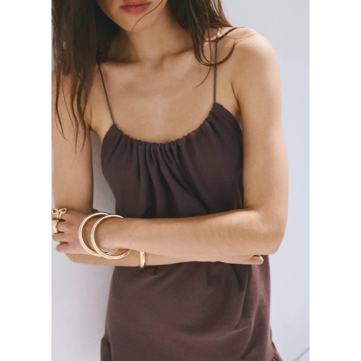 Robe maille col froncé lie de vin, MANGO