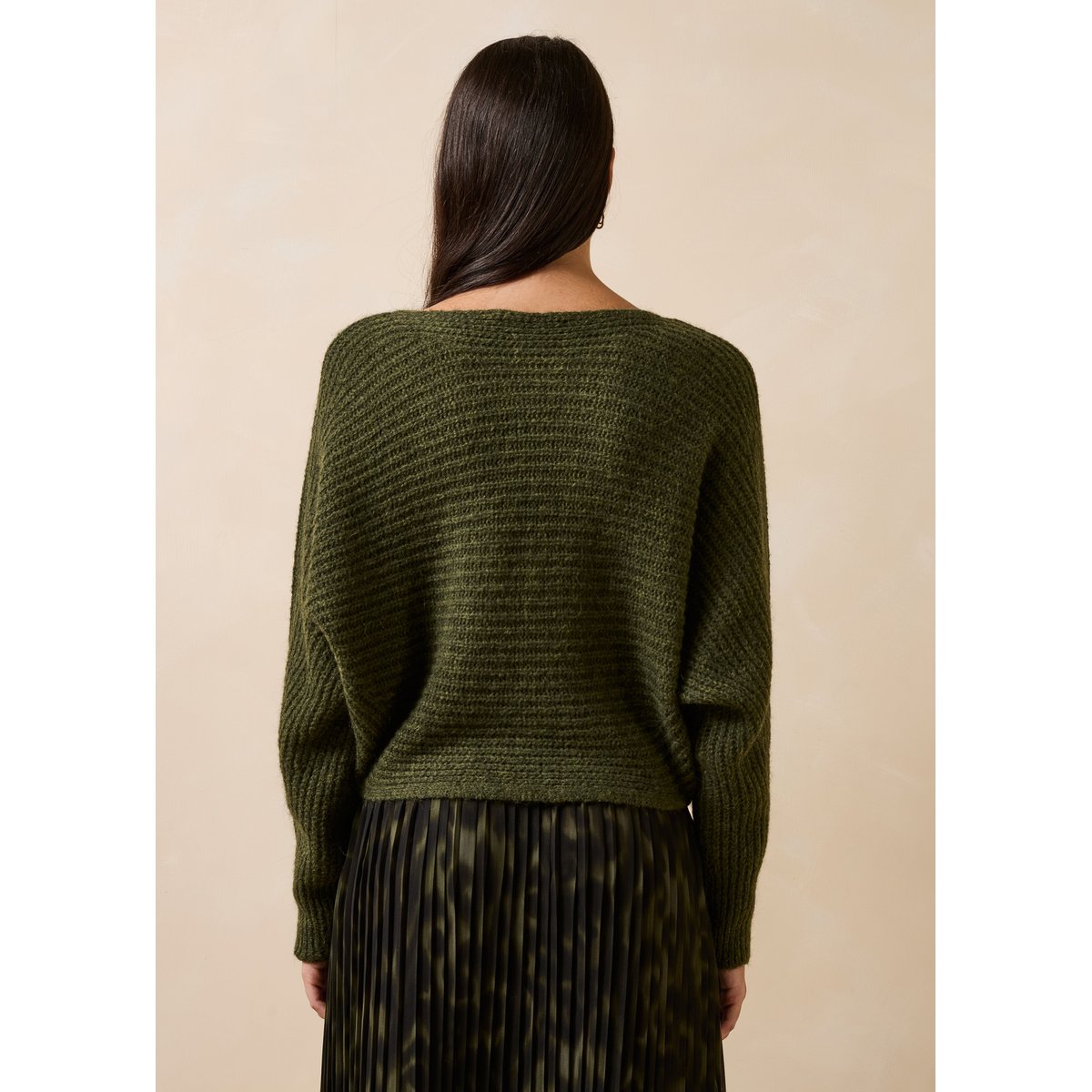 Pull ample manches longues encolure bateau kaki, LA FEE MARABOUTEE