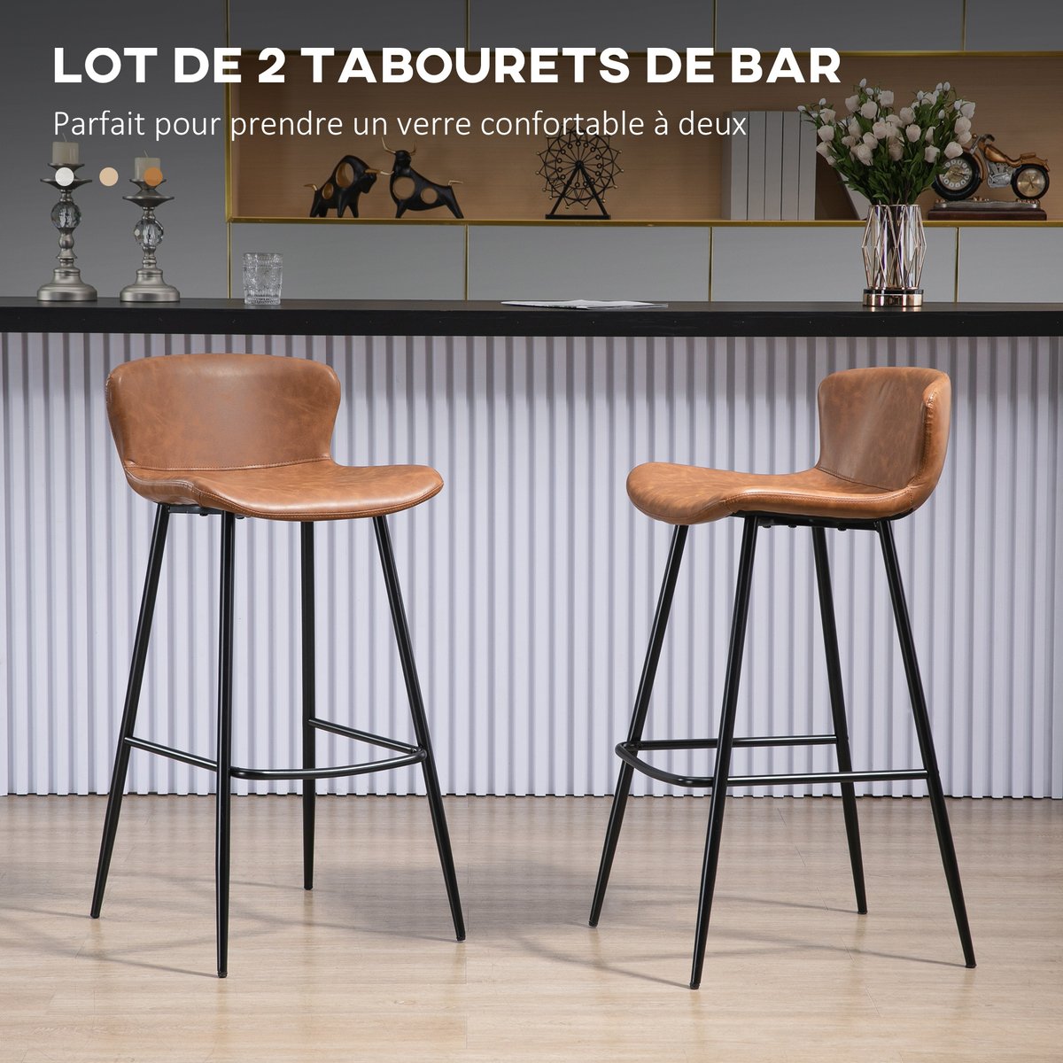 Tabouret de bar Similicuir Marron marron, noir, HOMCOM
