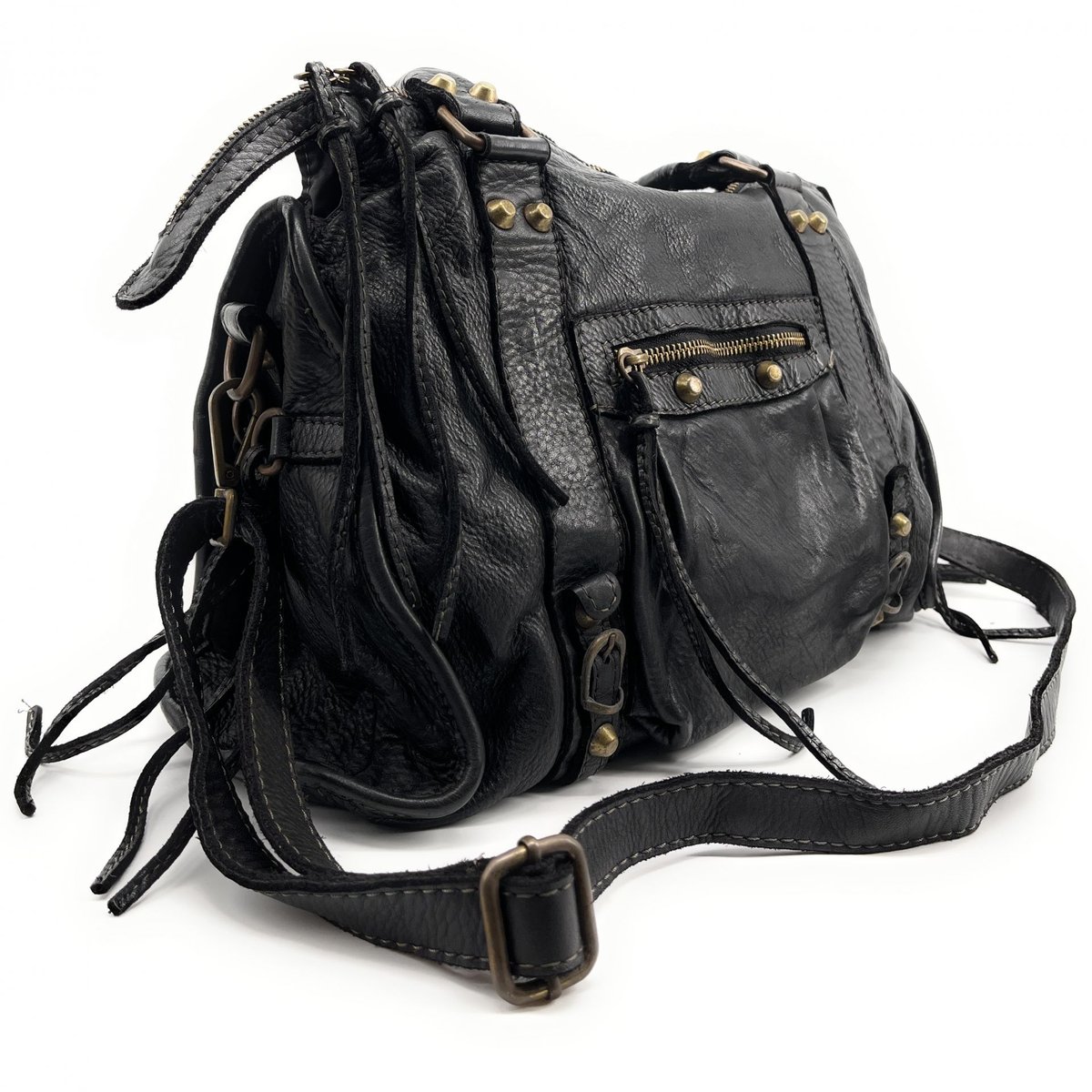 Sac à main femme en cuir vintage STORM ROCK Noir back to black, OH MY BAG