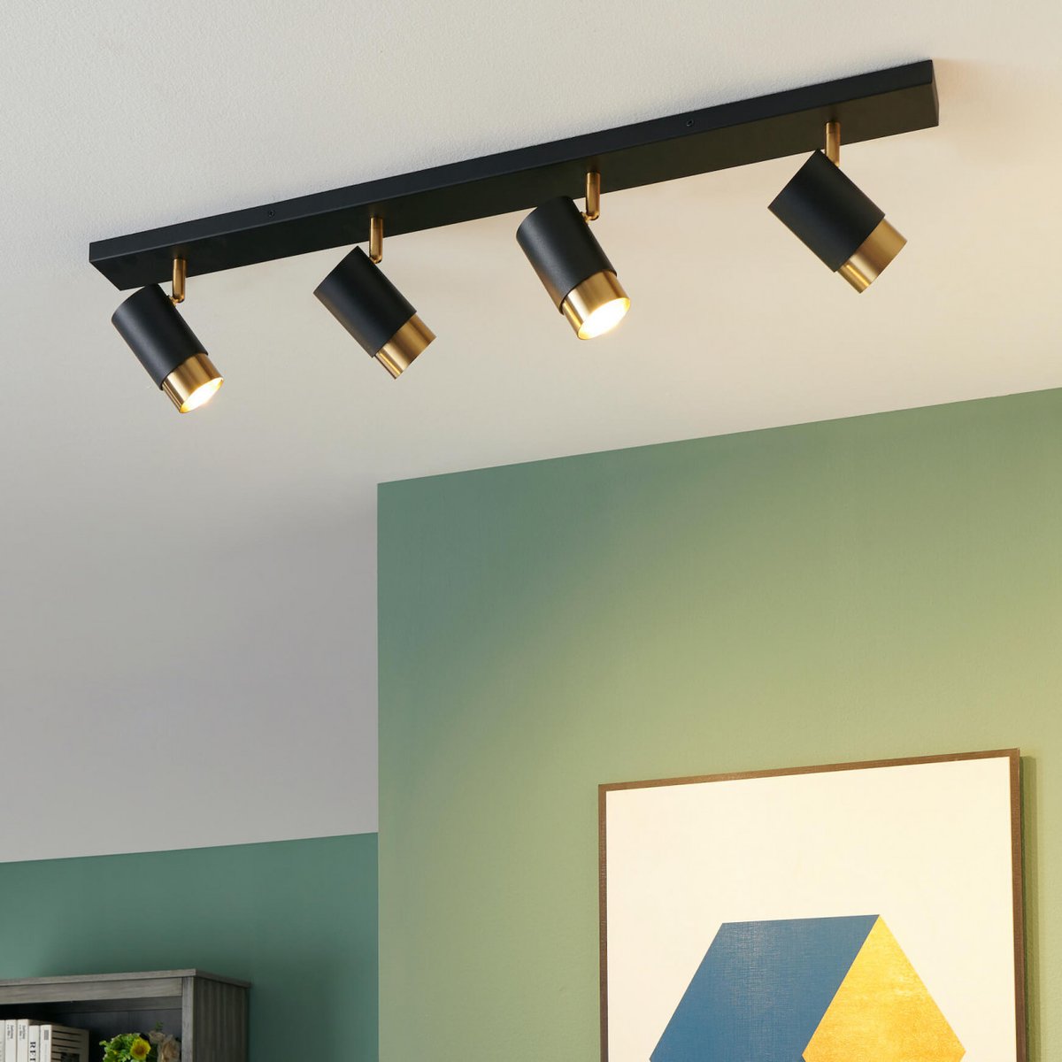 Plafonnier élégant spots orientables - POZZO noir et doré, KOSILUM