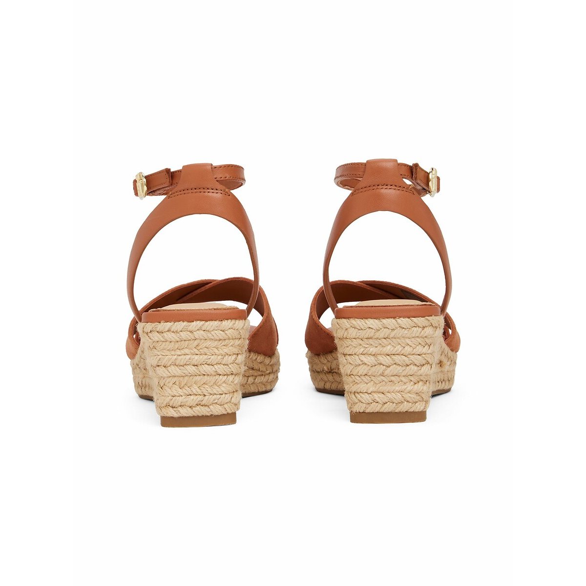 Sandali con zeppa in pelle cognac, TOMMY HILFIGER