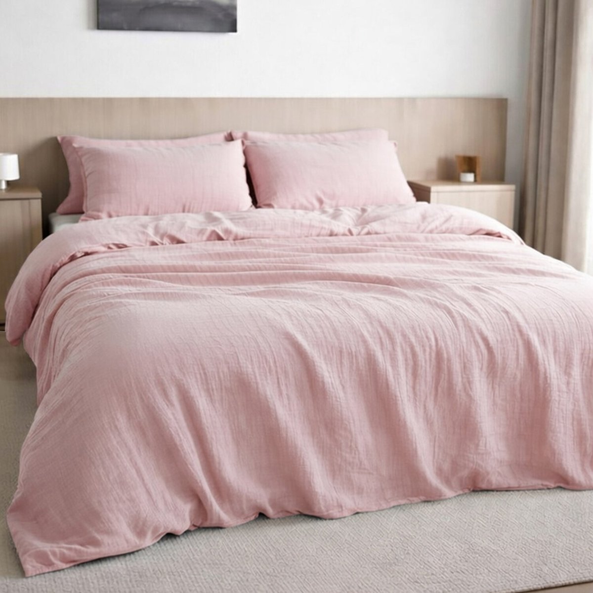 Housse de couette en gaze de coton lavé unie, PUR rose lotus, BATON ROUGE