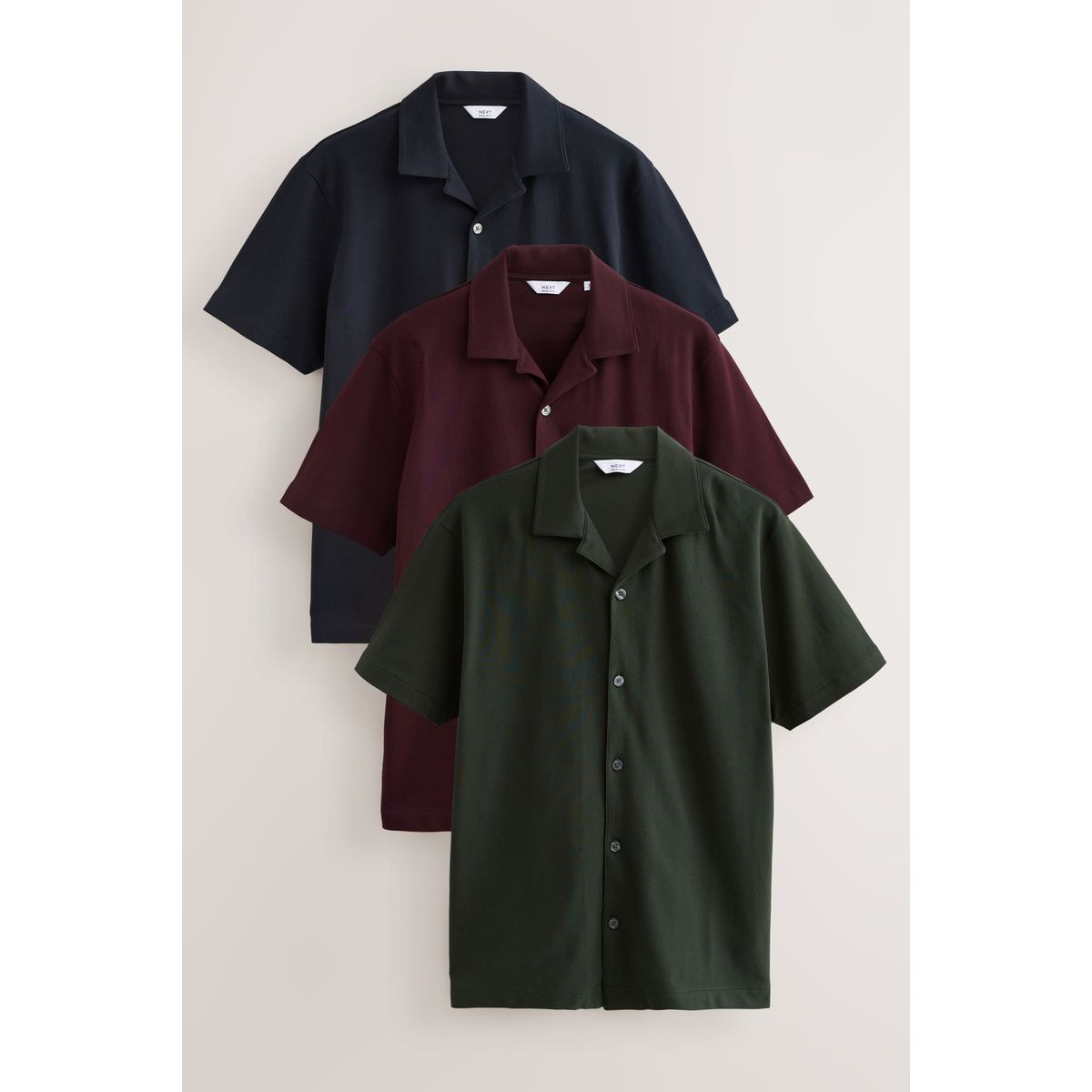 Chemise à manches courtes en piqué, lot de 3 rouge bordeaux/bleu marine/vert olive, NEXT
