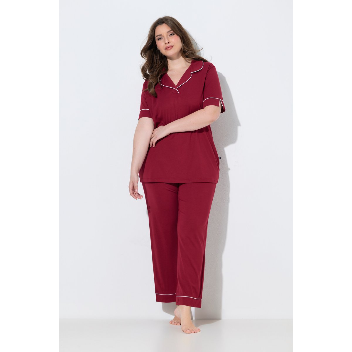 Pyjama col à revers et manches courtes rouge pur, ULLA POPKEN