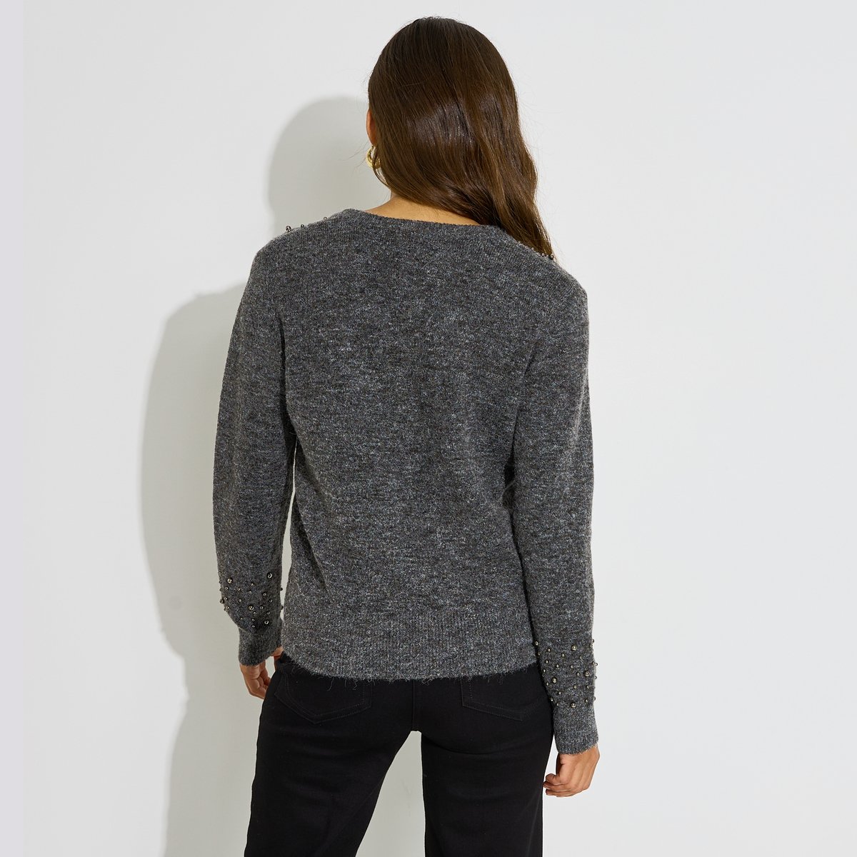 Pull col V perles gris, GRAIN DE MALICE