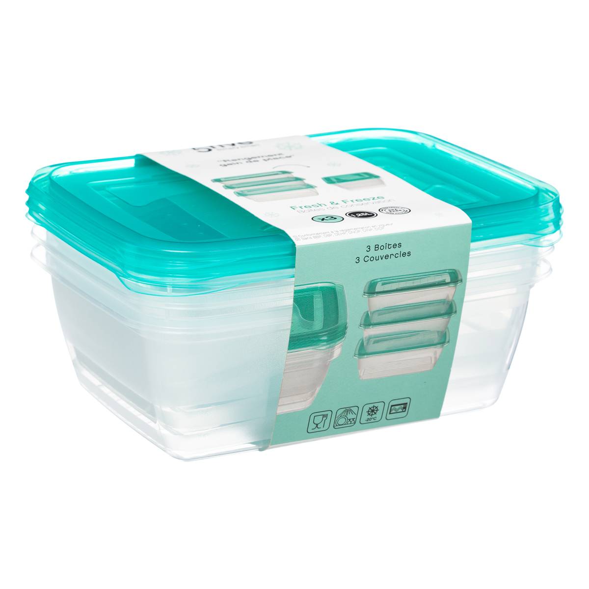Lot de 3 boîtes de conservation 1,25L FRESH & FREEZE bleu, 5FIVE SIMPLY SMART