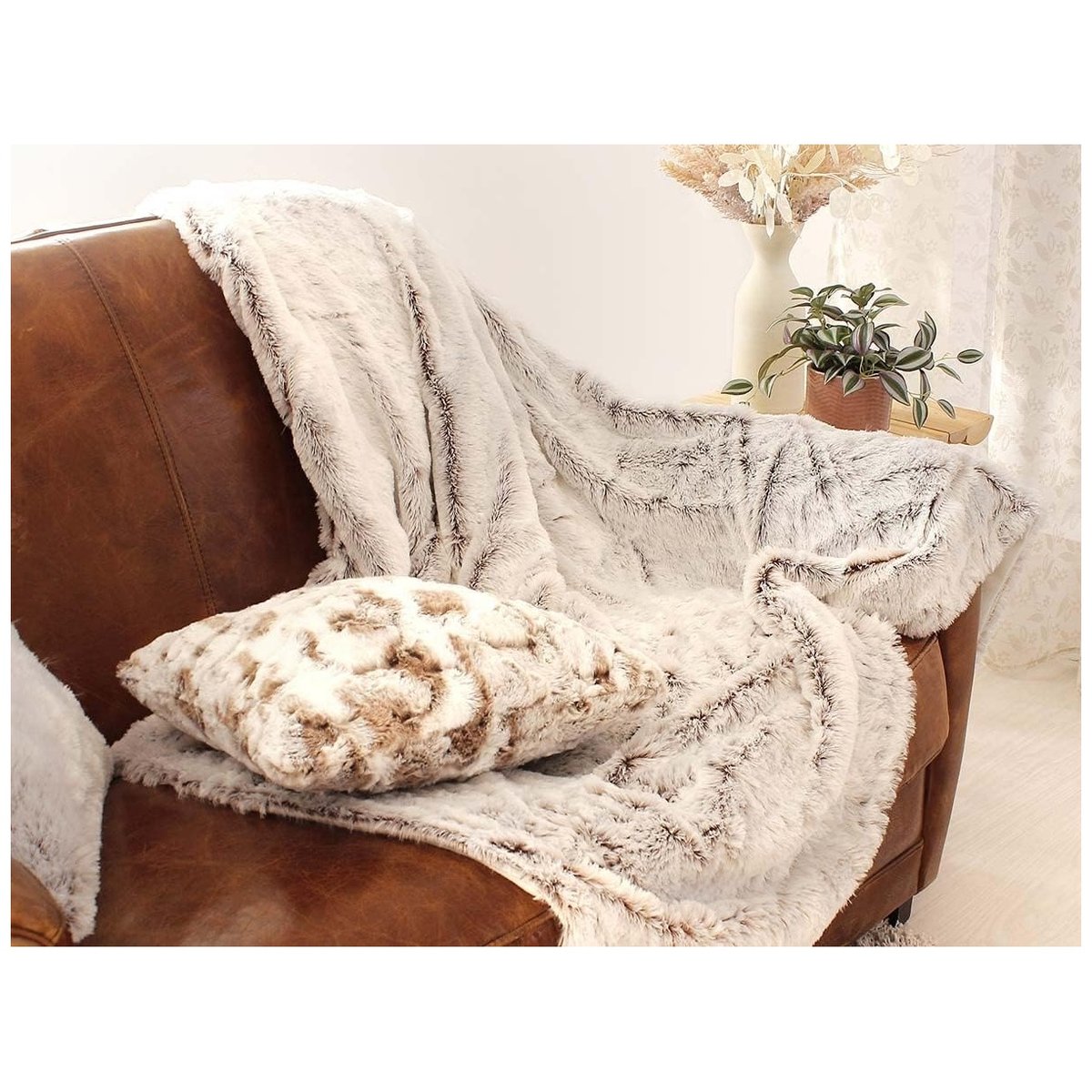 Plaid doux effet peluche doublé polaire Évasion marron, EDEN