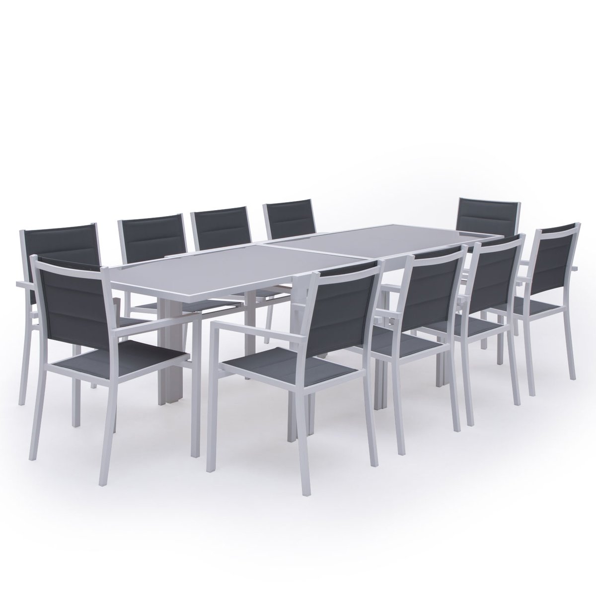 Salon de jardin, extensible, 10 pl, LAMPEDUSA blanc, HAPPY GARDEN