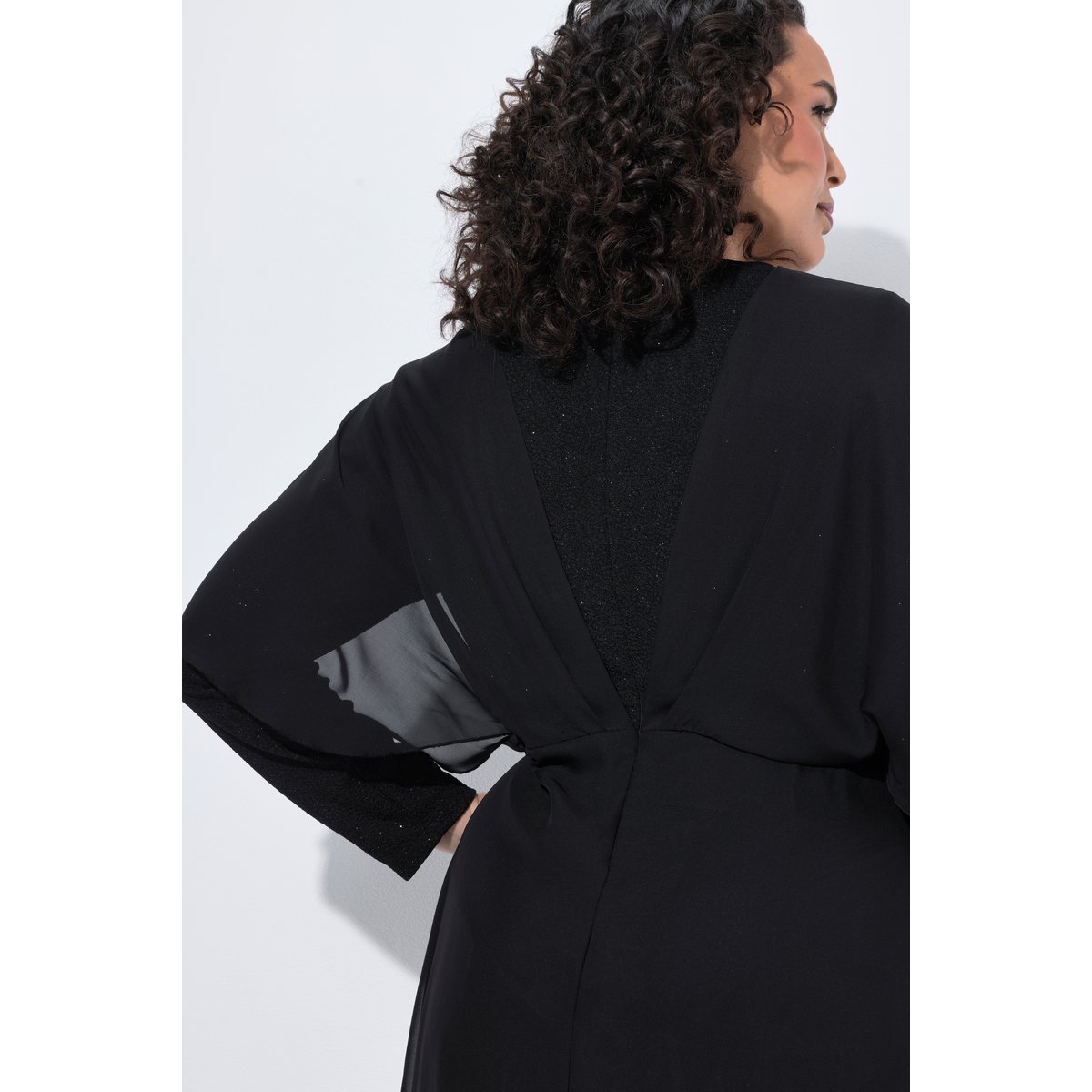 Robe maxi en mousseline, paillettes noir, ULLA POPKEN
