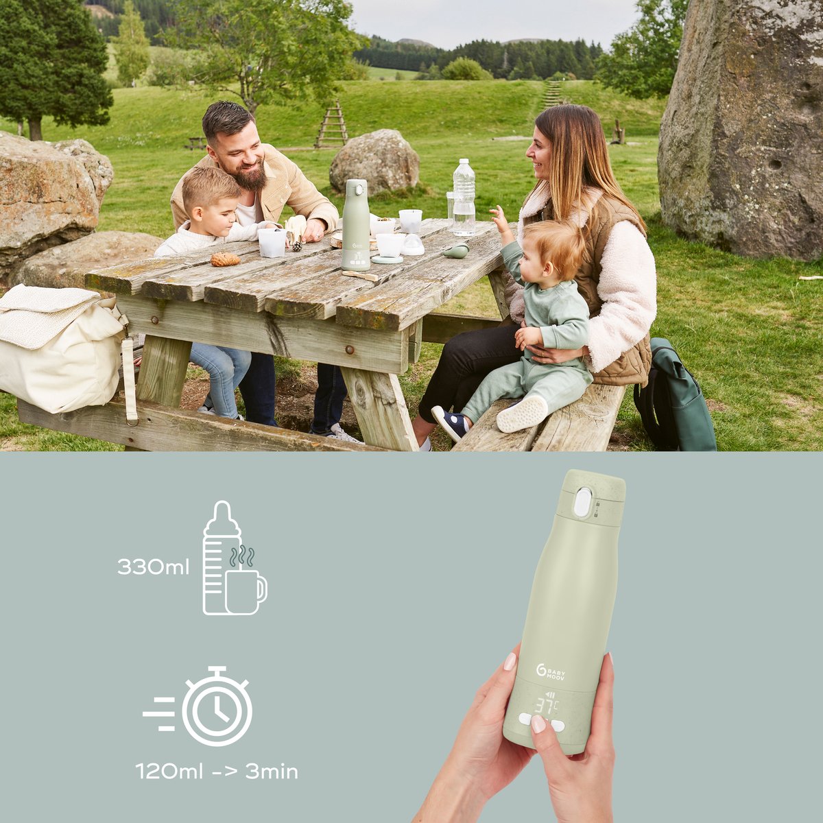 Chauffe-biberon nomade Moov & Feed vert, BABYMOOV