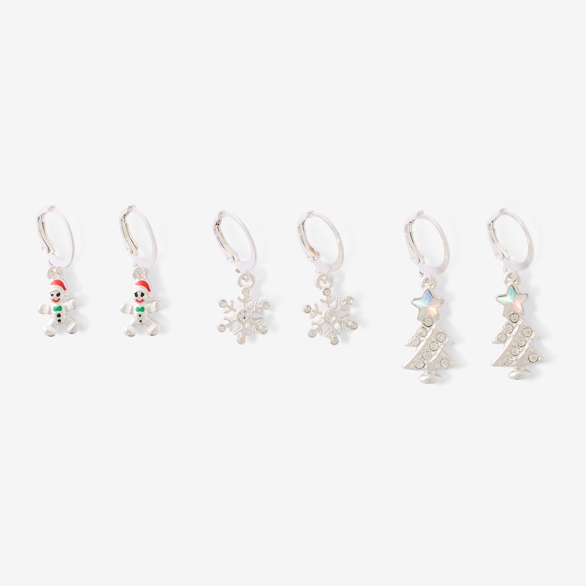 Set de 3 paires de boucles d'oreilles pendentif de Noël argenté, BALABOOSTE