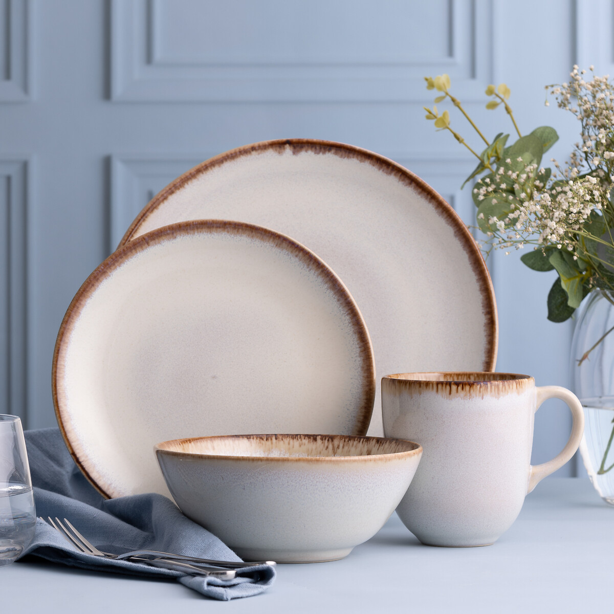Set Of 4 Reactive Glaze Dinner Plates cream, MASON CASH