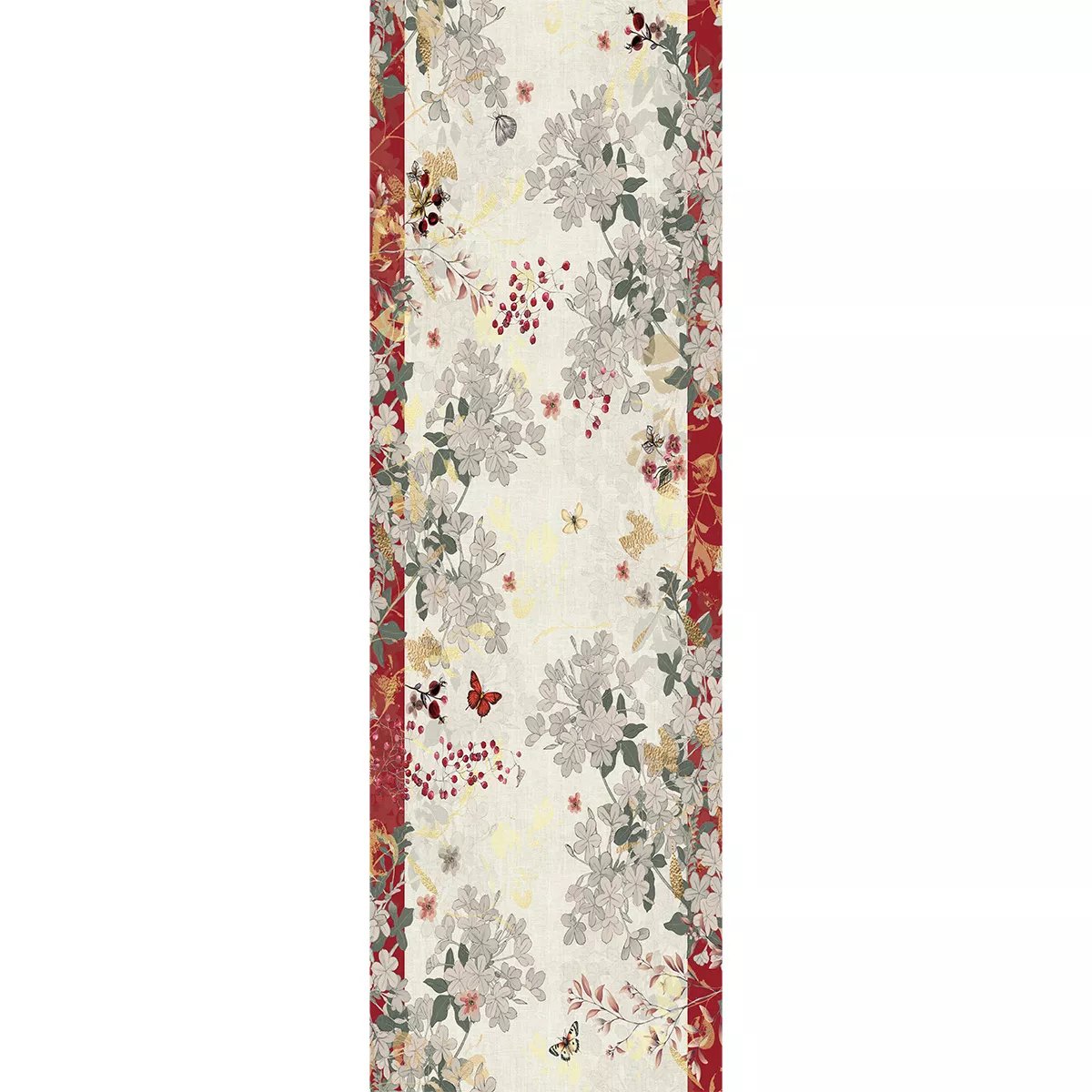 Chemin de table lin & coton lavé VINTAGE FLOWERS cranberry, GARNIER THIEBAUT