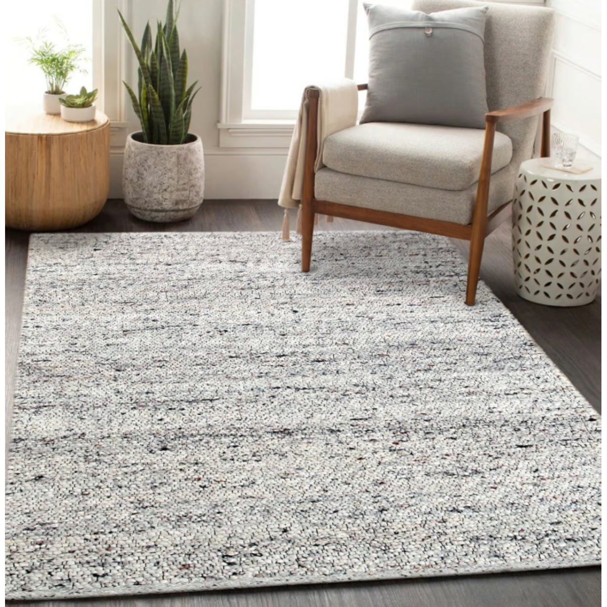Tapis de salon fait main en laine SHEPERD argent, NOVATREND